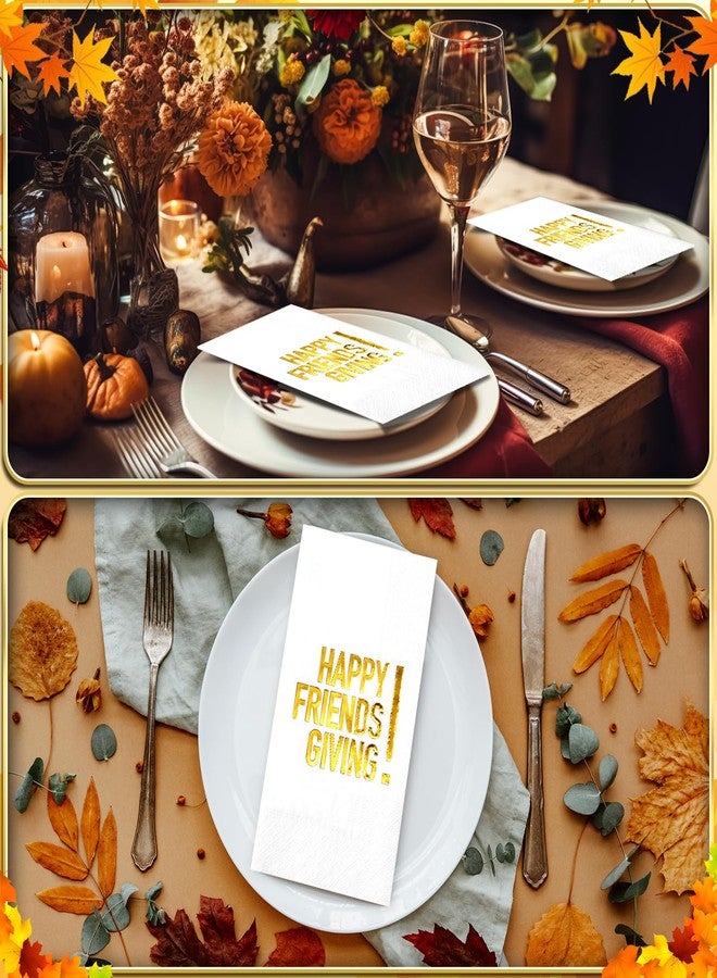 Hallswl 100pcs Friendsgiving Cocktail Napkins,Disposable Napkins with Happy Friends Giving Gold Foiled,Fall Dinner Guest Paper Hand Towels for Autumn Harvest Thanksgiving Party Decorations,7.9 * 4.3inch - Image 4
